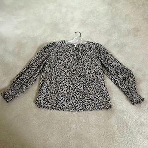 Rebecca Taylor Top Womens Size 10 Tan Black Leopard Artsy Silk Blouse 100% Silk
